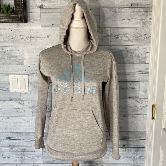 ADIDAS GRAY HOODED SWEATSHIRT - Picture 1 of 11
